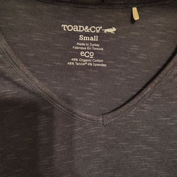Toad & Co. Small Gray Henley Shirt, Organic Cotton Tencel Spandex Women V Neck - Picture 2 of 4